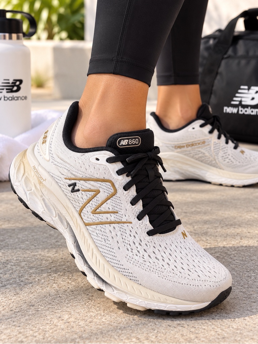 New Balance Women's Athletic Running Shoes in White and Gold